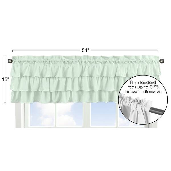 Mint Green Window Curtain Valance - Solid Color Shabby Chic for Boho Watercolor Butterfly Floral Collection Tiered Ruffled