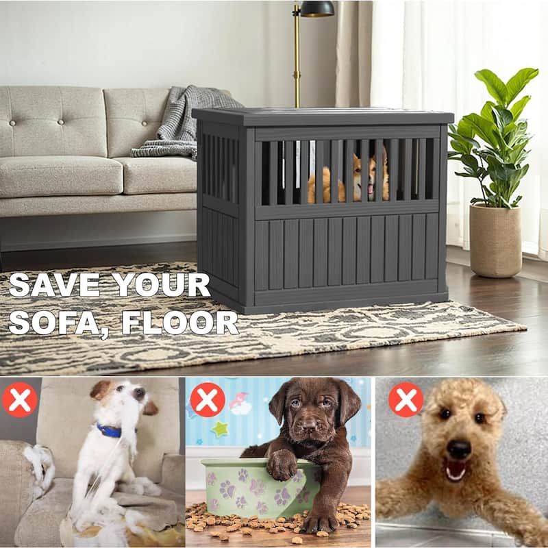 Resin Dog Crate for Large Dogs, Weatherproof, Ventilated Design, Plastic Dog House with Lockable Door