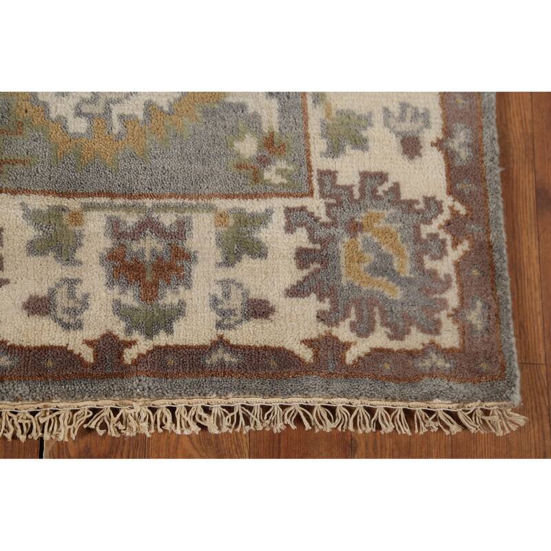 Gray Geometric Oushak Indian Accent Rug Handmade Wool Carpet - 3'1"x 5'2"