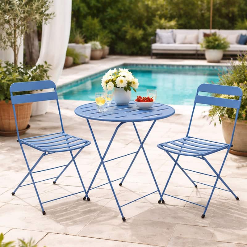 28-in H 3-Piece Metal Folding Bistro Set , Blue