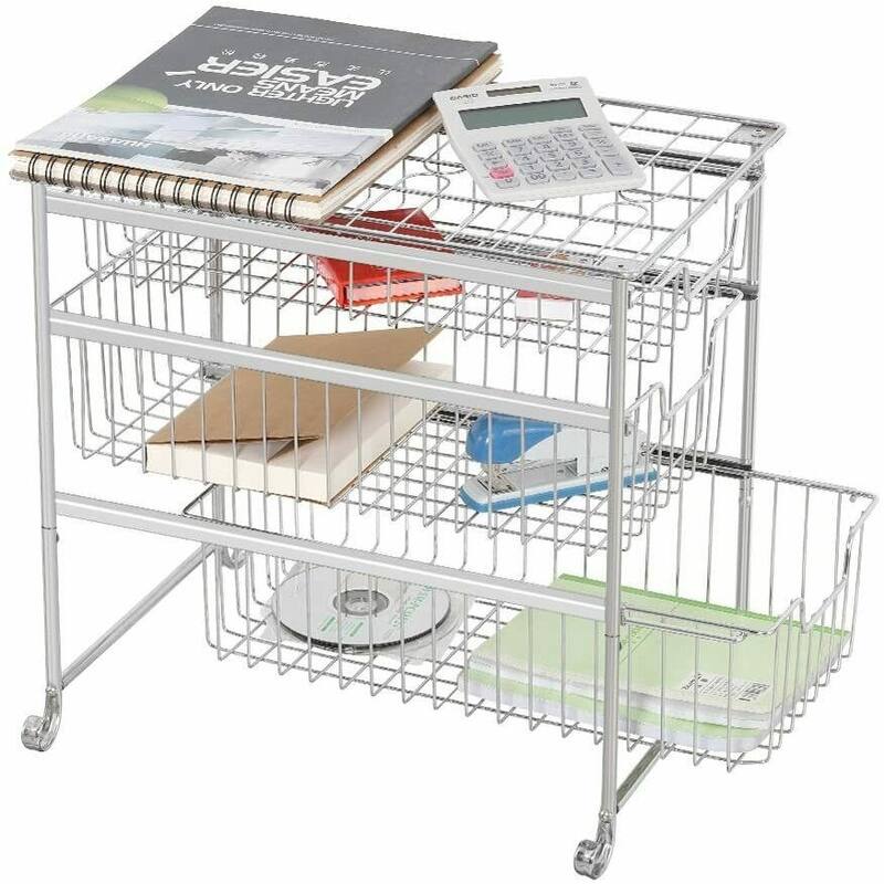 3-Tiered Mesh Storage Basket Organizer Drawer, Chrome