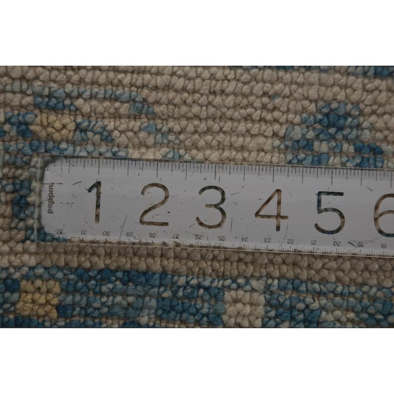 Hand Knotted Oriental 100% Wool Carpet Transitional Geometric Navy Blue & Blues Oushak Runner Rug - 14' 3'' X 2' 11''
