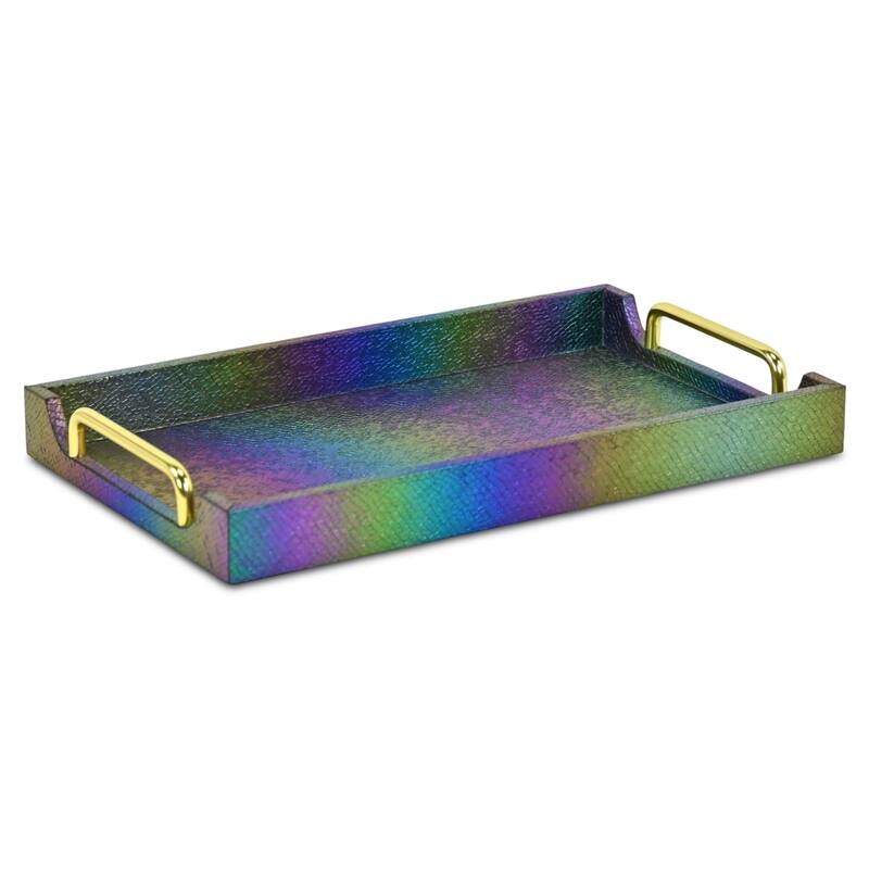 Nimue 15.75" Rectangular Decorative Serving Tray - Prismatic Fish Scale Pattern for Display, and Organization