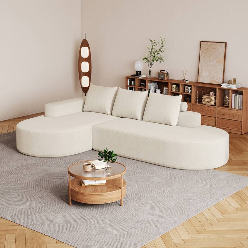 L Shaped Modular Curved Sectional Sofa, Chenille Upholstered 3 Seat Sofa, Corner Sofa with 3 Pillows for Living Room, Bedroom