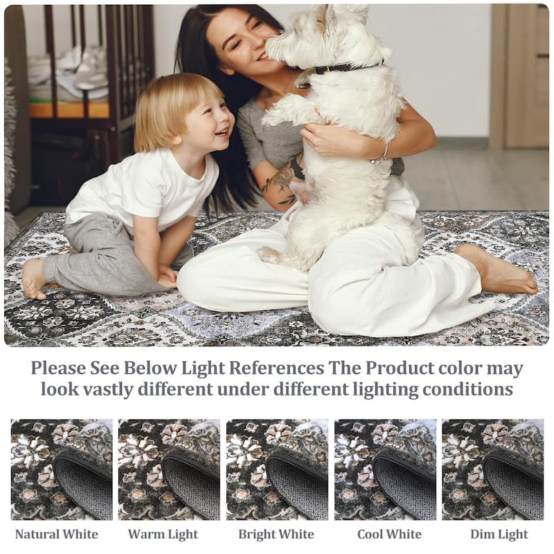 Rugs for Living Room Vintage Oriental Trellis Area Rug Soft Non Slip Low Pile Accent Rugs for Dining Room Office