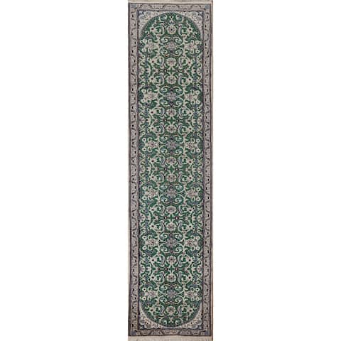 Vintage Green Nain Persian Hallway Runner Rug Hand-knotted Wool Carpet - 2'2" x 10'9"