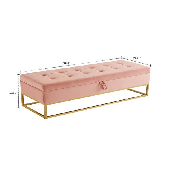 dimension image slide 0 of 5, Modern Velvet Upholstered Storage Bench with Flip-Up Seat Top
