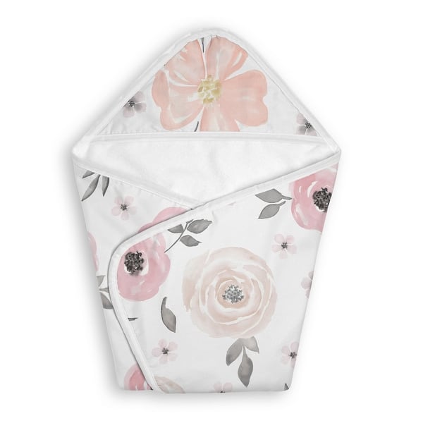 slide 2 of 6, Sweet Jojo Designs Pink Boho Floral Girl Hooded Baby Towels - Toddler Bath Towel -Bohemian Shabby Chic Watercolor Rose Farmhouse
