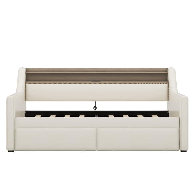 Twin Size Daybed with Storage Drawers, Charging Station and LED Lights