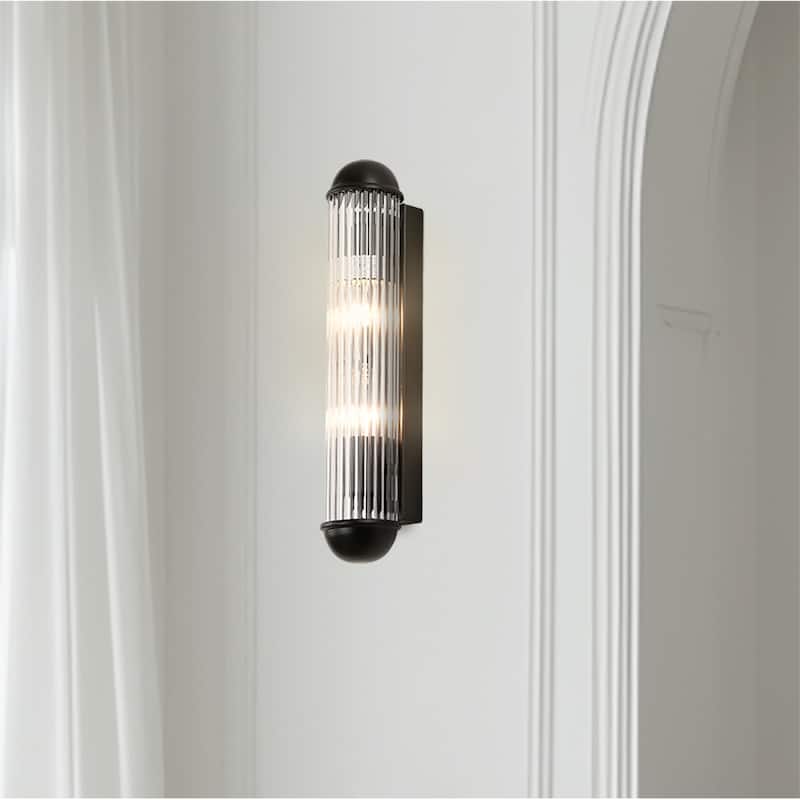 2-Light Cylindrical Wall Sconce with Ribbed Glass Rods - Black