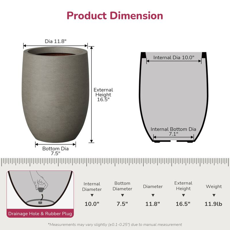 Concrete Round Planter Flower Pot with Drainage Holes