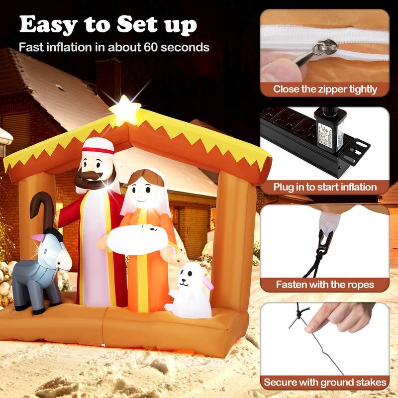 Costway 6 FT Christmas Inflatables Nativity Scene Decoration with - See Details