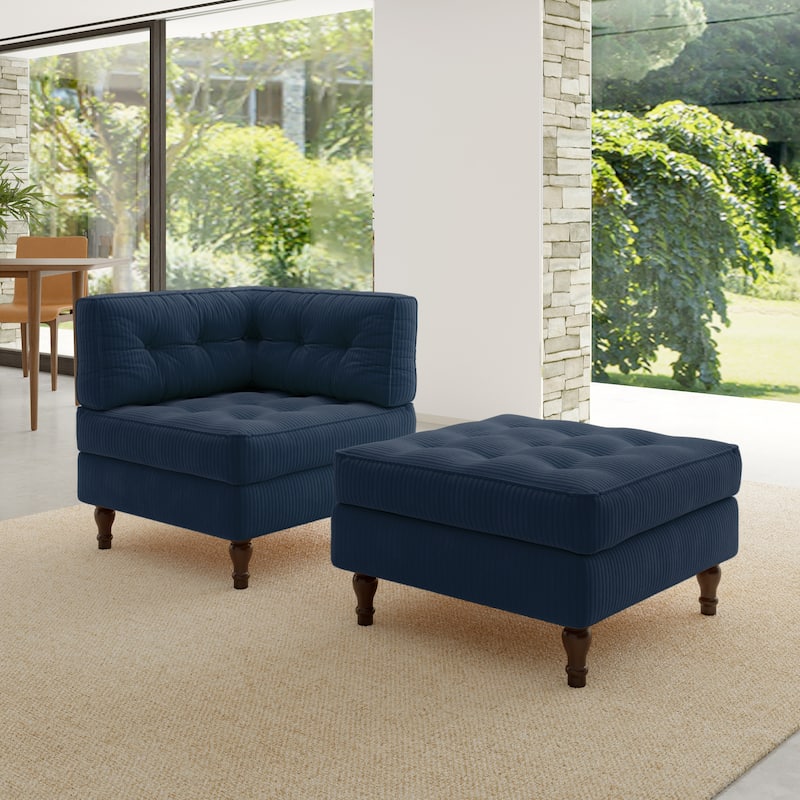 Corduroy Tufted Accent Chair Armchair and Ottoman Set