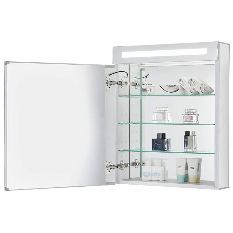 Bathroom Medicine Cabinet, Aluminum, Recessed/Surface Mount, Mirrored Interior w/LED