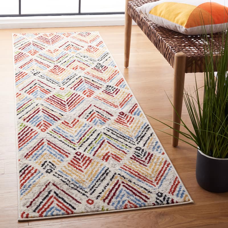 SAFAVIEH Amsterdam Gulumser Modern Rug - 2'3" x 8' Runner - Ivory/Red