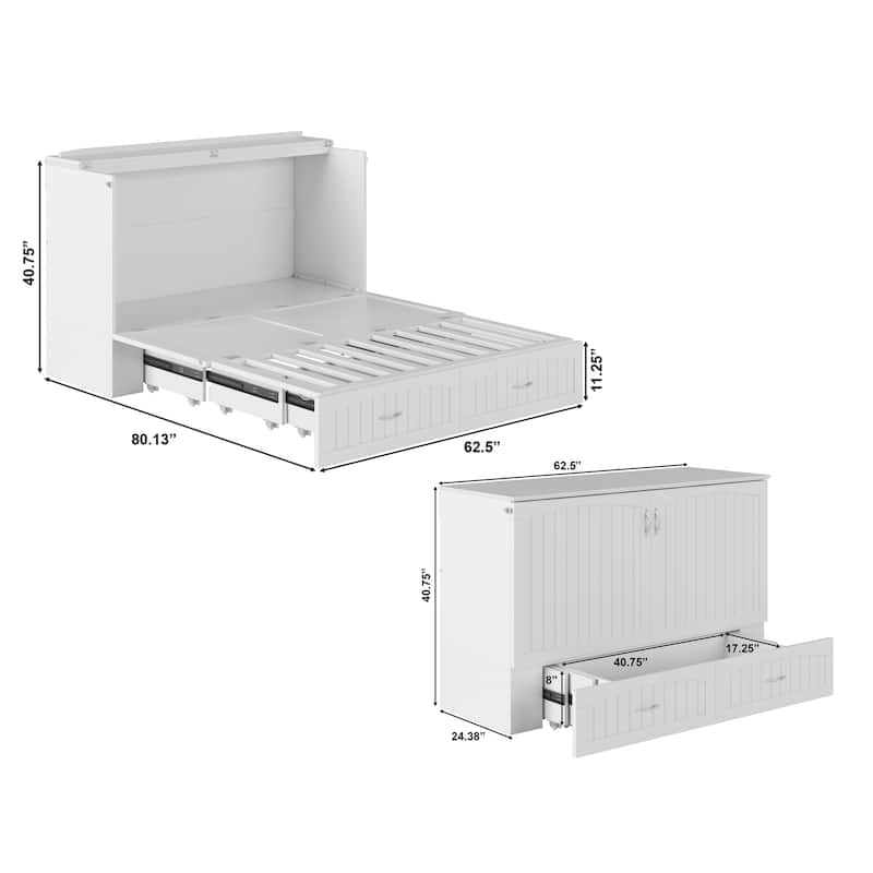 Aspen Queen Murphy Bed Chest with 6" Mattress