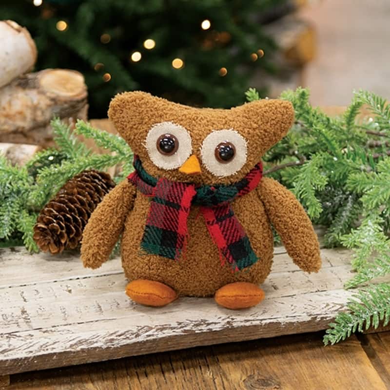 Cozy Christmas Stuffed Owl Sitter Plush Winter Shelf Decor - 5” x 3.50” x 6”