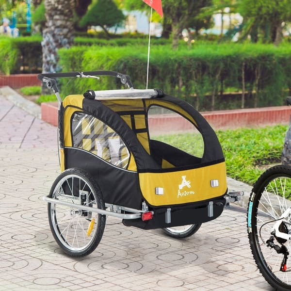 slide 2 of 9, Aosom Elite II 3 in 1 Double Child Bike Trailer and Stroller