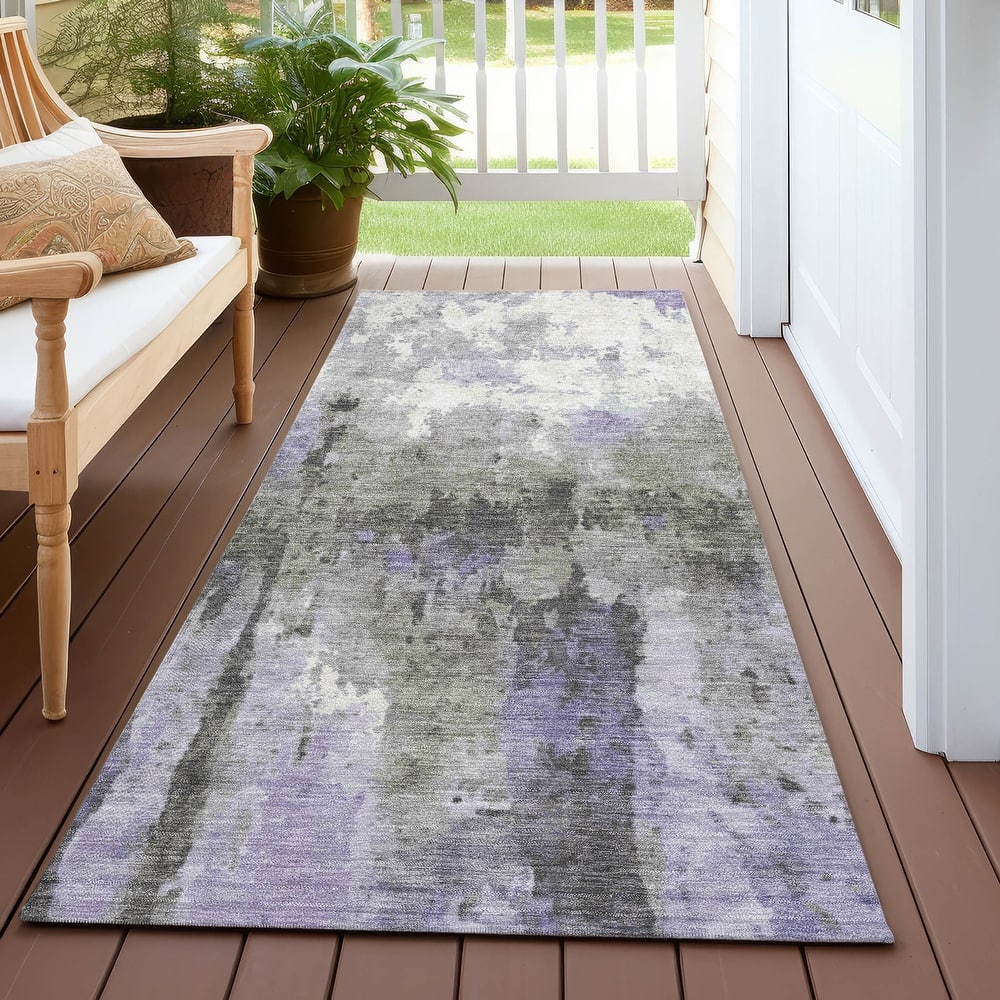 Machine Washable Indoor/ Outdoor Abstract Modern Chantille Rug