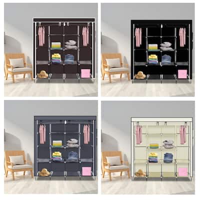 67" Clothes Closet Wardrobe Storage Rack 12 Shelves 4 Side Pockets