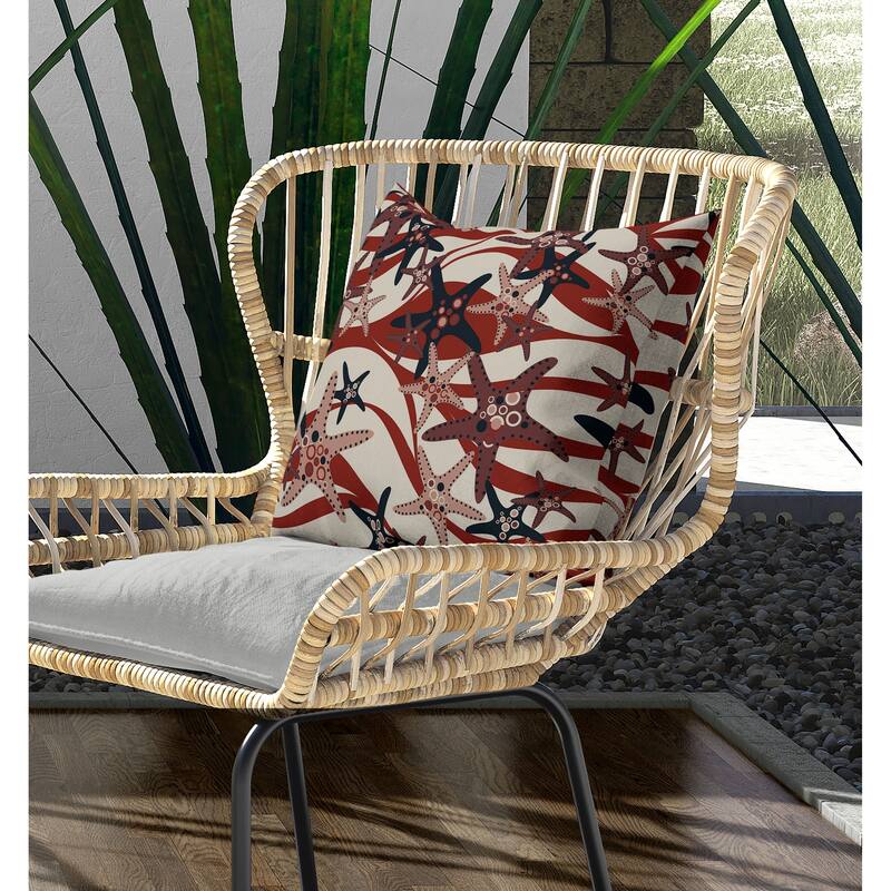 Starfish Sway Indoor/Outdoor Reversible Throw Pillow Silver and Red