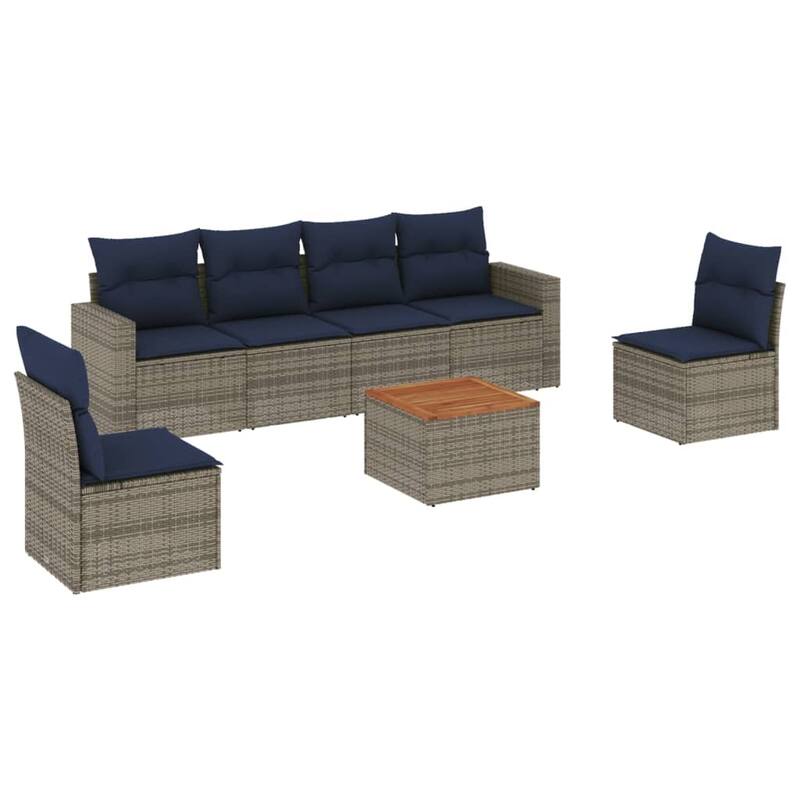 vidaXL Patio Sofa Set with Cushions Outdoor Furniture 7 Piece Poly Rattan - 25.8x 24.4x 27.2
