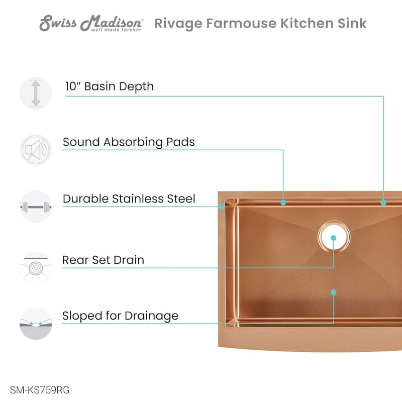 Rivage 30 x 21 Single Basin Farmhouse Kitchen Sink