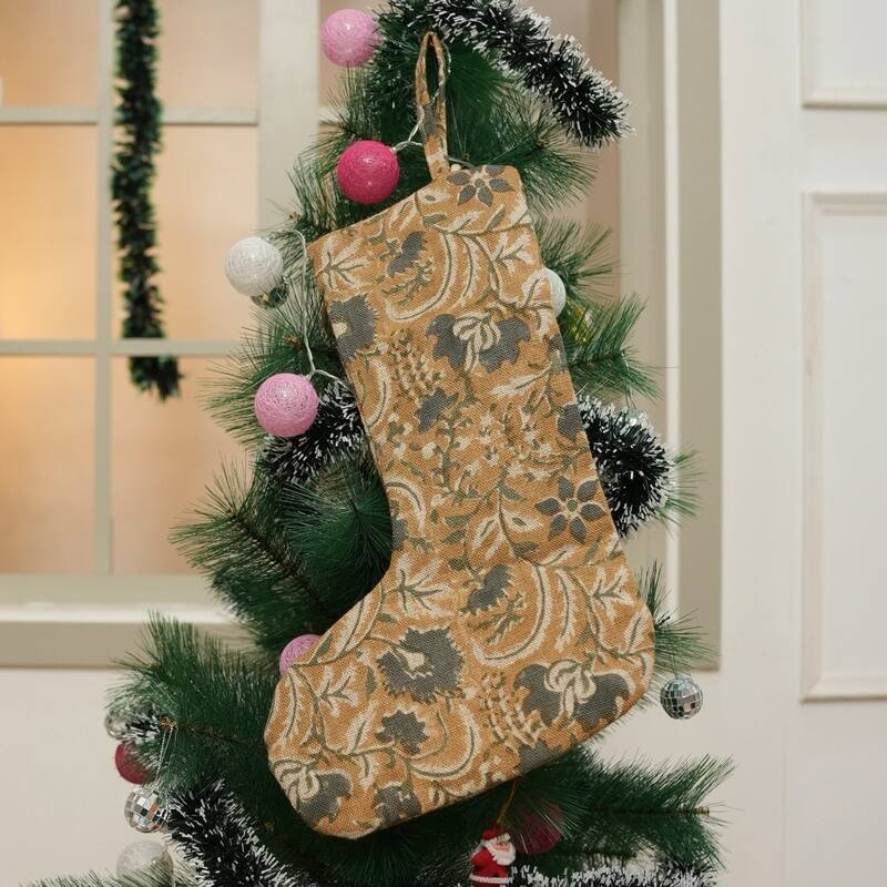 Fabdivine Linen or Cotton Hand Block Home Decorative Christmas Stockings - 16"X6.5"