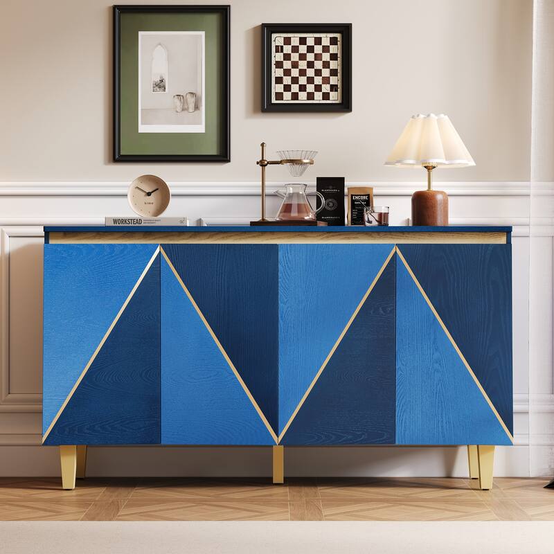 60" Retro Buffet Cabinet - 4-Door Vintage Sideboard with Adjustable Shelves for Dining/Living Room