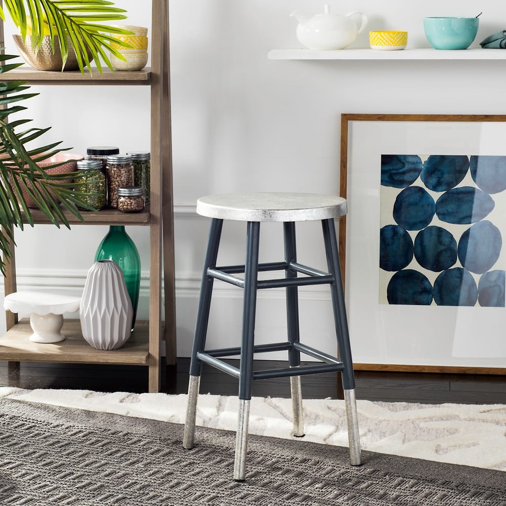 SAFAVIEH Verlene 24 Inch Silver Dipped Black / Silver Counter Stool - 13.5" x 13.5" x 24" - 14Wx14Dx24H