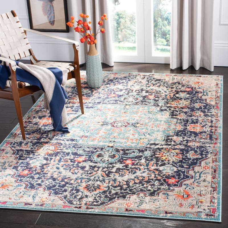 SAFAVIEH Madison Sabire Boho Medallion Distressed Rug - 3' x 5' - Black/Teal - Rectangle