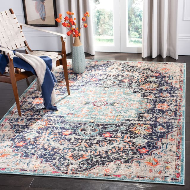 SAFAVIEH Madison Sabire Boho Medallion Distressed Rug - 2'2" x 4' - Black/Teal