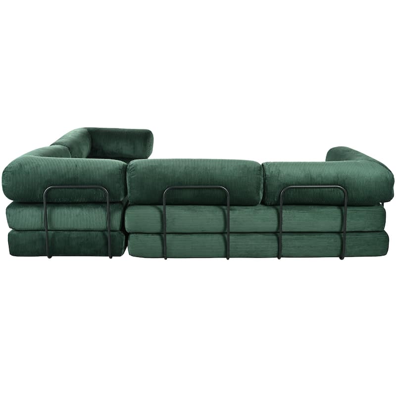 115" Polyester L-Shaped Modular Sofa Bed with Corduroy Upholstery and 4-Seat Configuration
