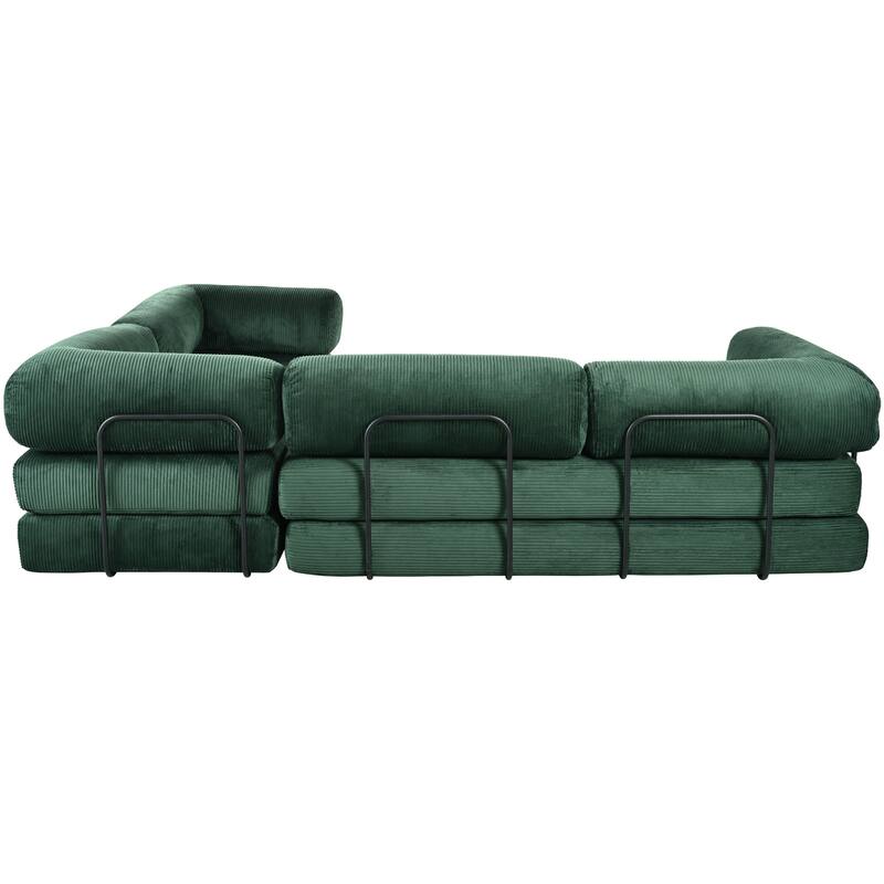 L-Shaped Modular Sofa Bed Corduroy Fabric Sleeper Sectional Couches Floor Chaise Lounge with L-shape Iron Frame Support