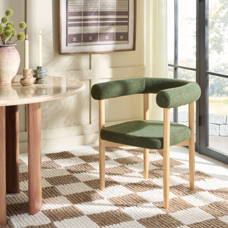 SAFAVIEH HOME Tomio Dining Chair - 26"W x 22"D x 29"H - Natural/Dark Green