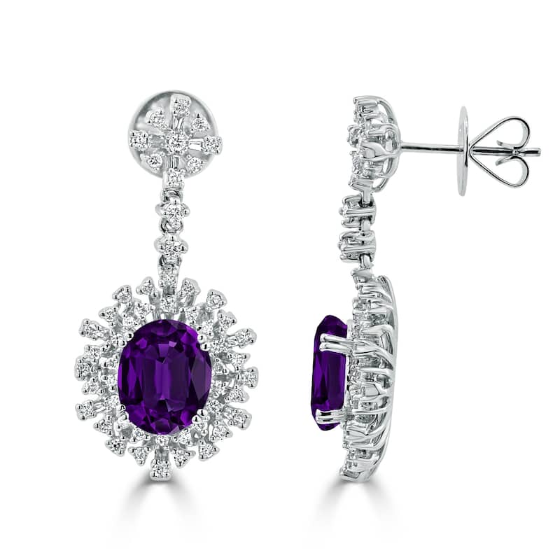 Auriya 4 5/8ct Fancy Oval-cut Amethyst Halo Diamond Drop Earrings 1 1/3ctw 18k Gold