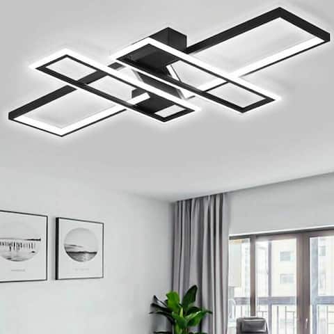 4-Light LED Square Flush Mount Light Black/White Dimmable Adjustable
