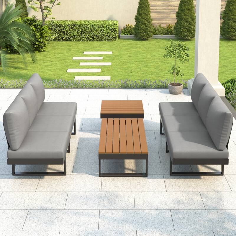 Outdoor Sectional Sofa Set with Adjustable Reclining Seats, Coffee Tables & Hidden Side Tables