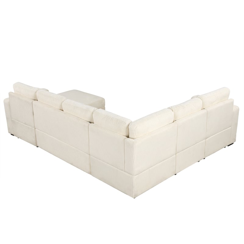 115.6" Corduroy U-Shaped Sectional Sofa with Pull-out Bed, Storage & USB Ports