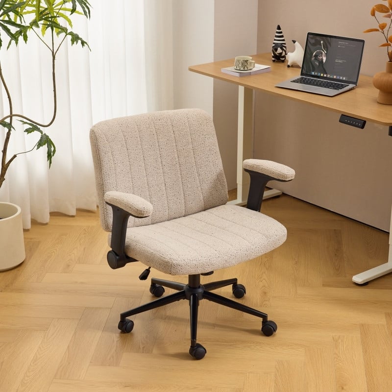 Speckled Chenille Swivel Chair With Flip-Up Arms For Cross-Legged