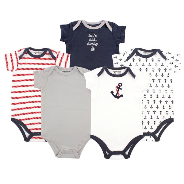 slide 1 of 1, Luvable Friends Baby Boy Cotton Bodysuits 5pk, Nautical 3-6 Months - Nautical