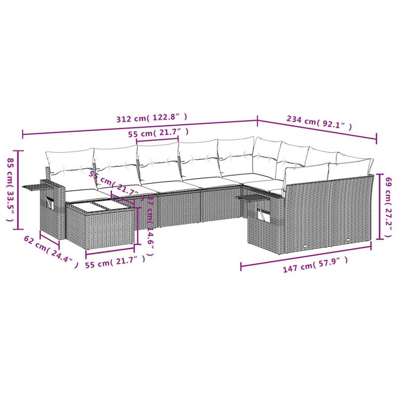 vidaXL Garden Sofa Set - 21.7 x 21.7 x 14.6