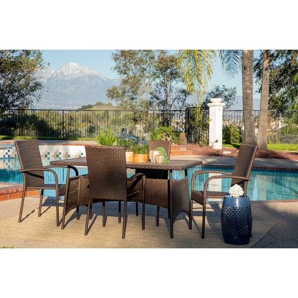 Rhonn 5-piece Brown Wicker Outdoor Dining Set by Havenside Home. Opens flyout.