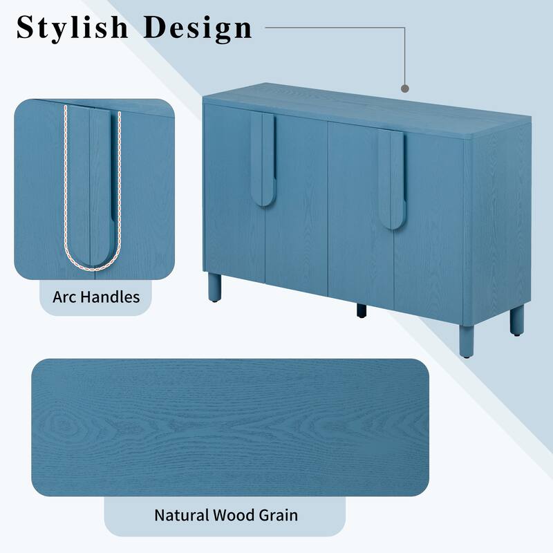 4-Door Buffet Cabinet with Storage, Wood Sideboard Cabinet with Unique Arc Handles and Adjustable Shelves