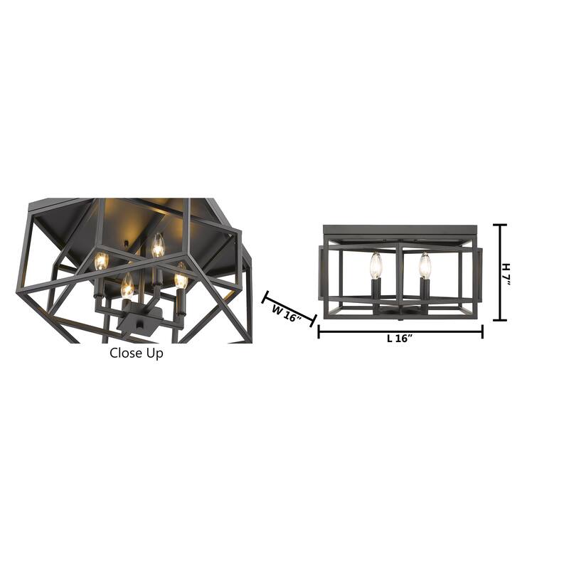 4 Light Black Iron Flush Mount