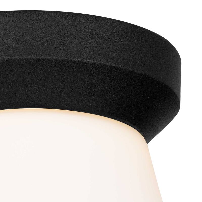 7 Inch LED Flush Mount Light Etched White Glass Shade Dimmable - Black