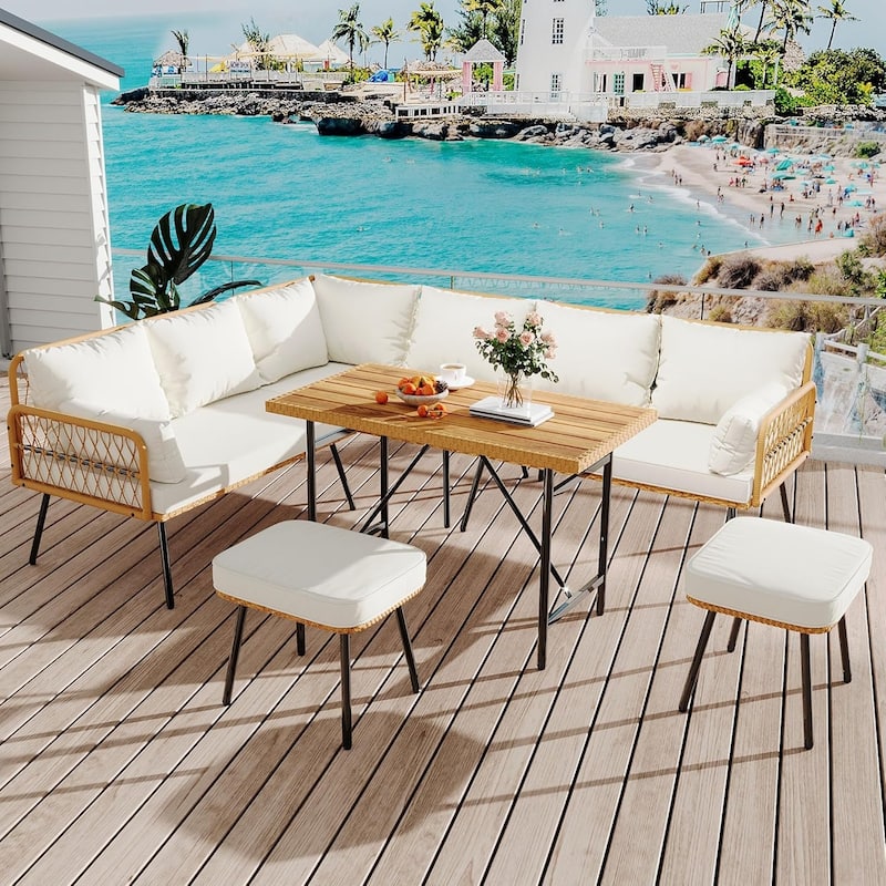 6 Pieces Patio Furniture Set, Outdoor Wicker Rattan