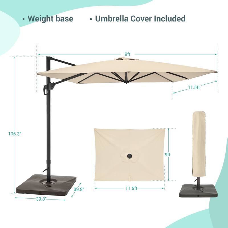 LIVOOSUN 11.5x9FT Aluminum Cantilever Patio Umbrella Solution-Dyed Fabric w/Base