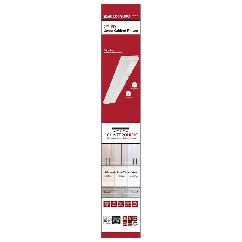 13 Watt 22 Inch LED White Under Cabinet Light CCT Selectable 40000 Hours