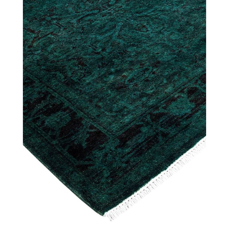 Overton Hand Knotted Wool Vintage Inspired Modern Contemporary Overdyed Green Runner Rug - 2' 5" x 21' 5"